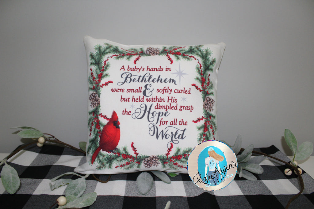 A Baby's Hands in Bethlehem Canvas Throw Pillow