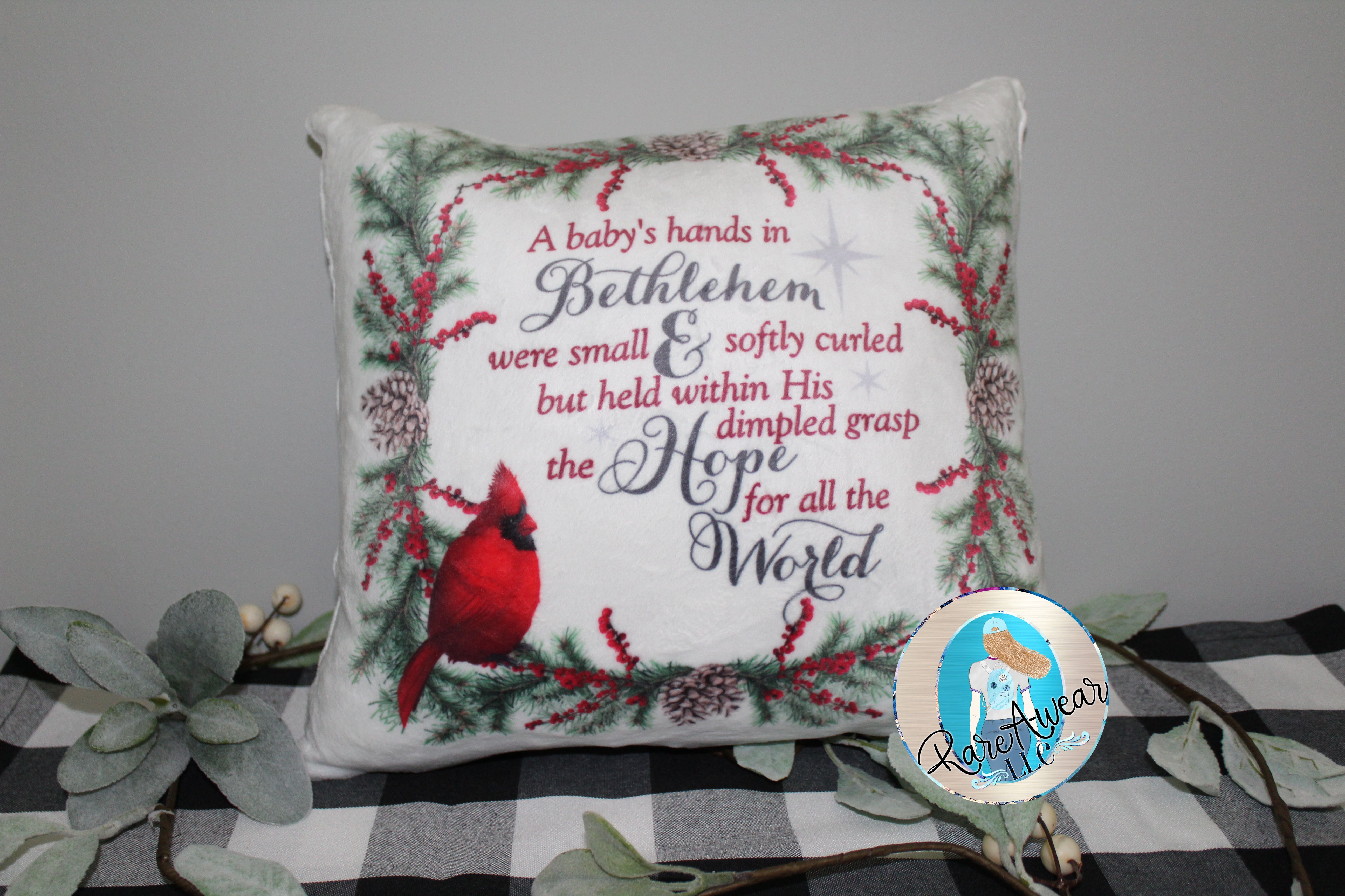 A Baby's Hands in Bethlehem Plush Throw Pillow