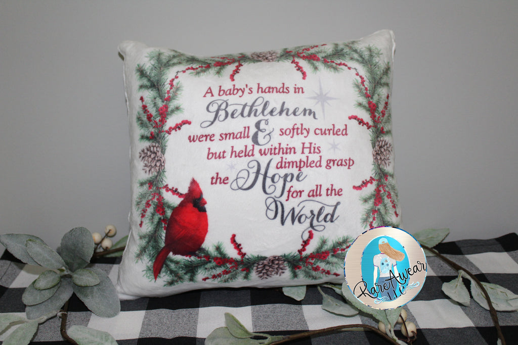 A Baby's Hands in Bethlehem Plush Throw Pillow