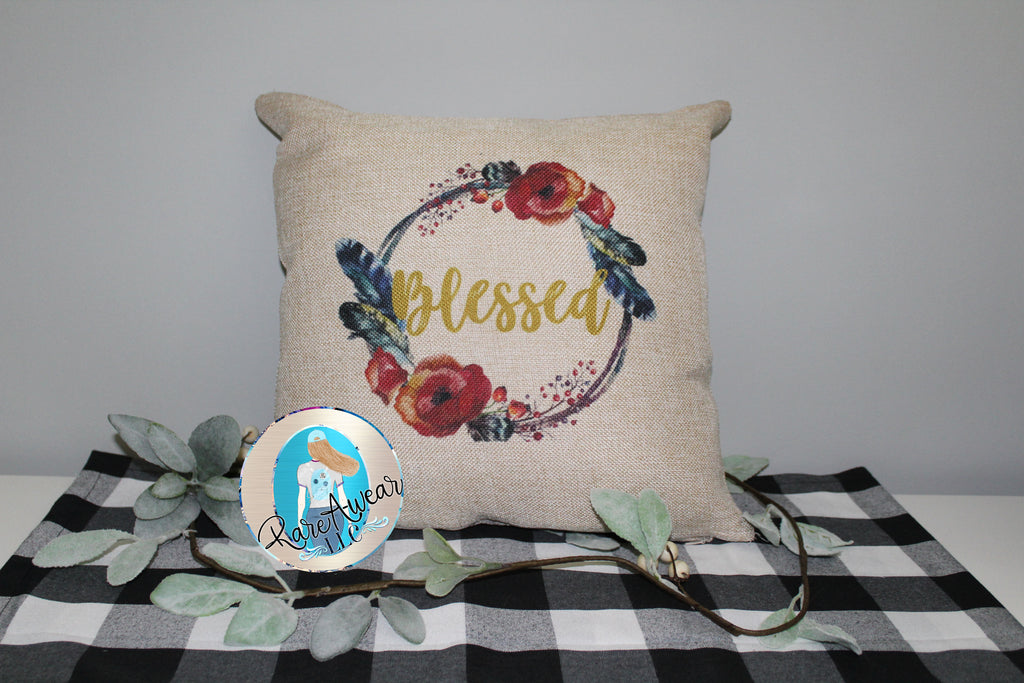 Blessed Faux Burlap Throw Pillow