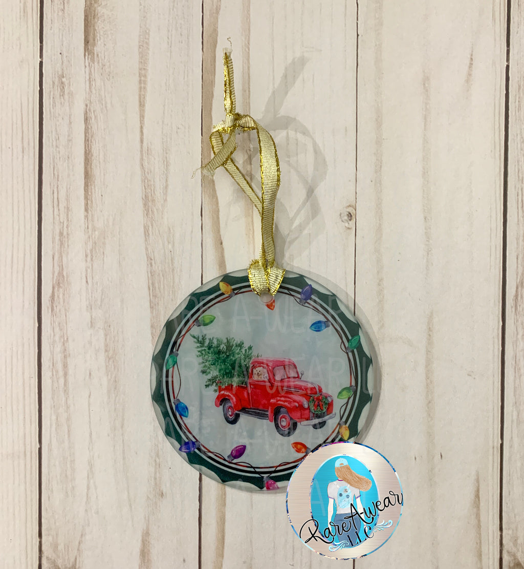 Dog Christmas Truck Tree Ornament