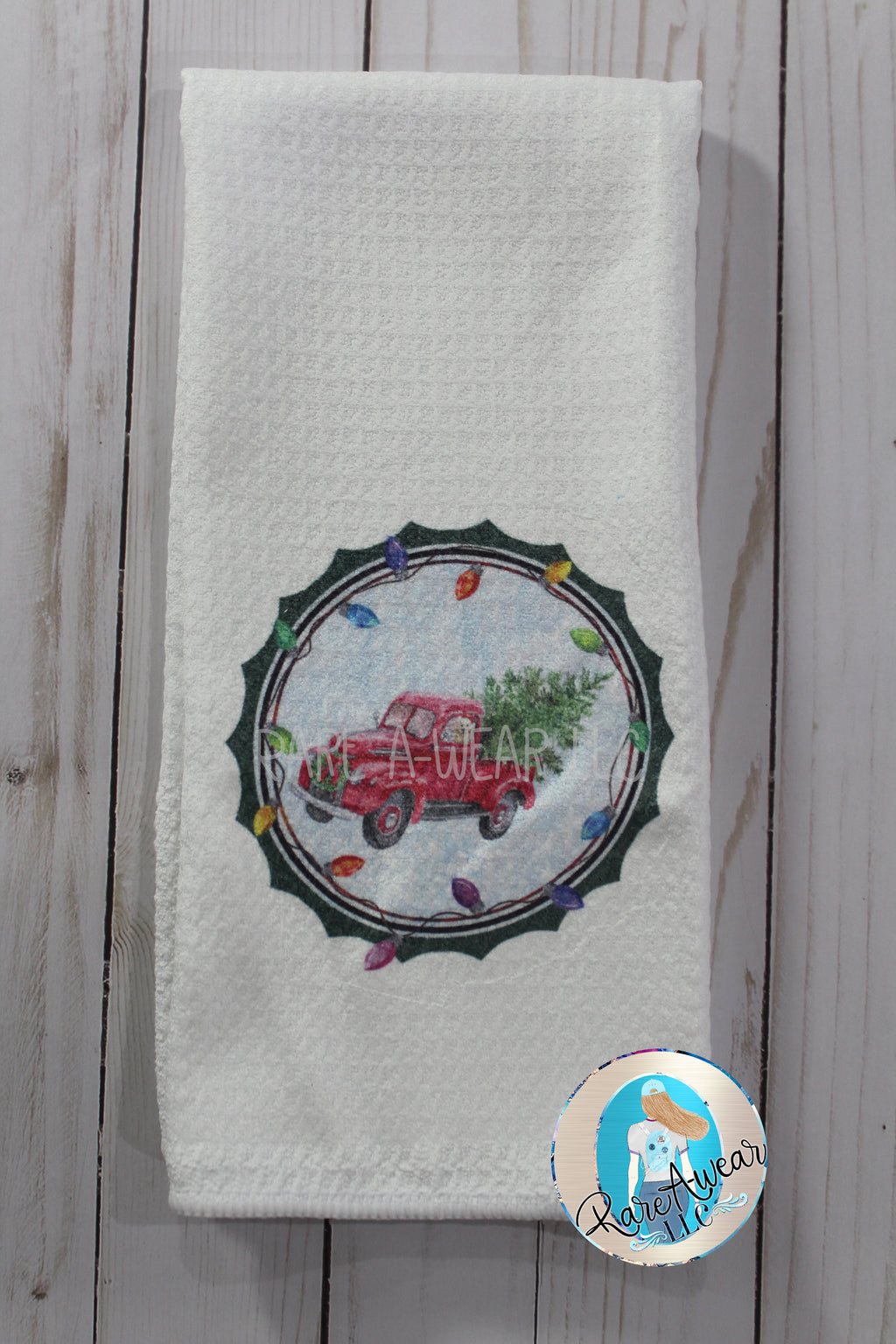 Christmas Tree Truck Waffle Weave Dish Towel