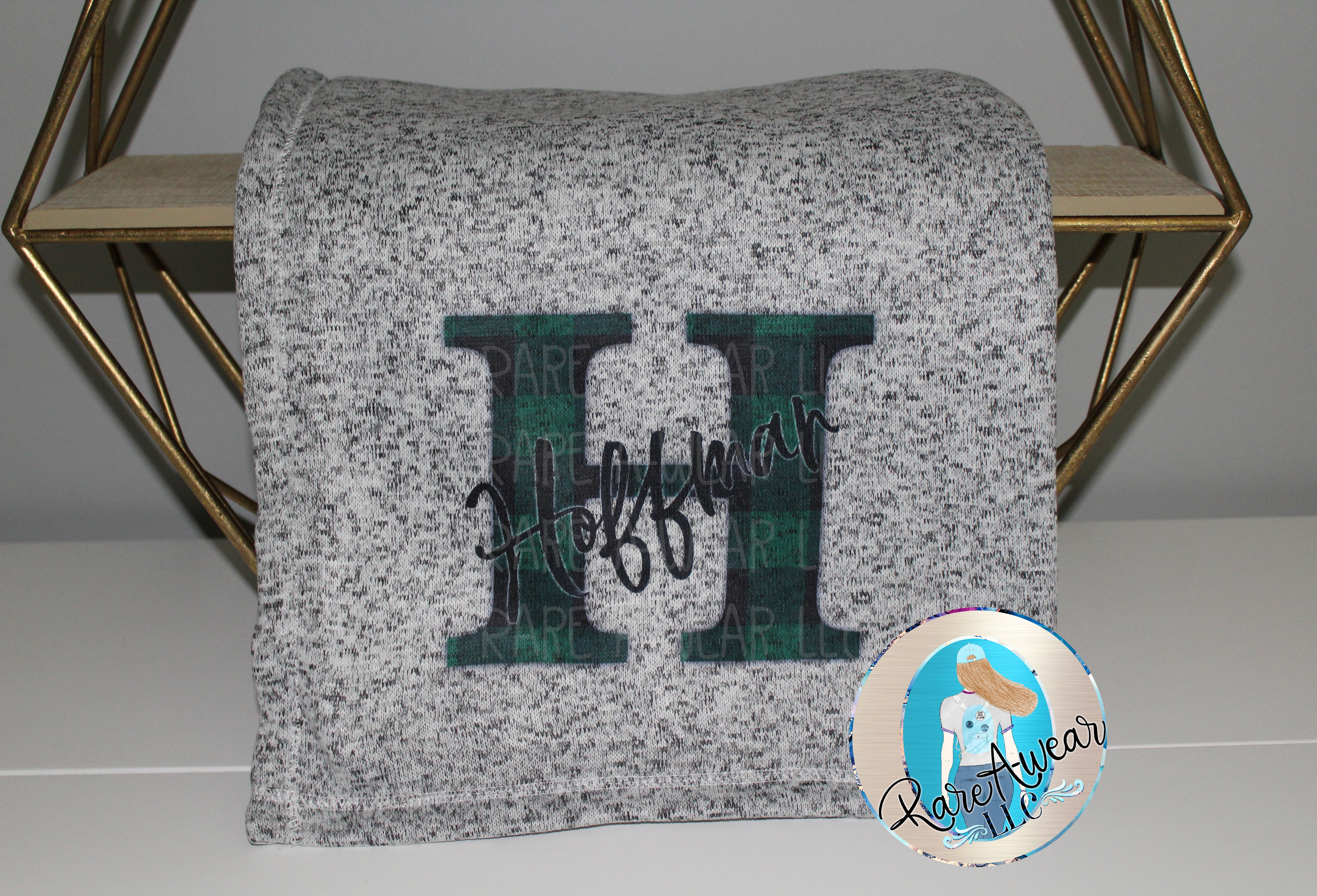 Personalized Gray Name Blanket Green Buffalo Check