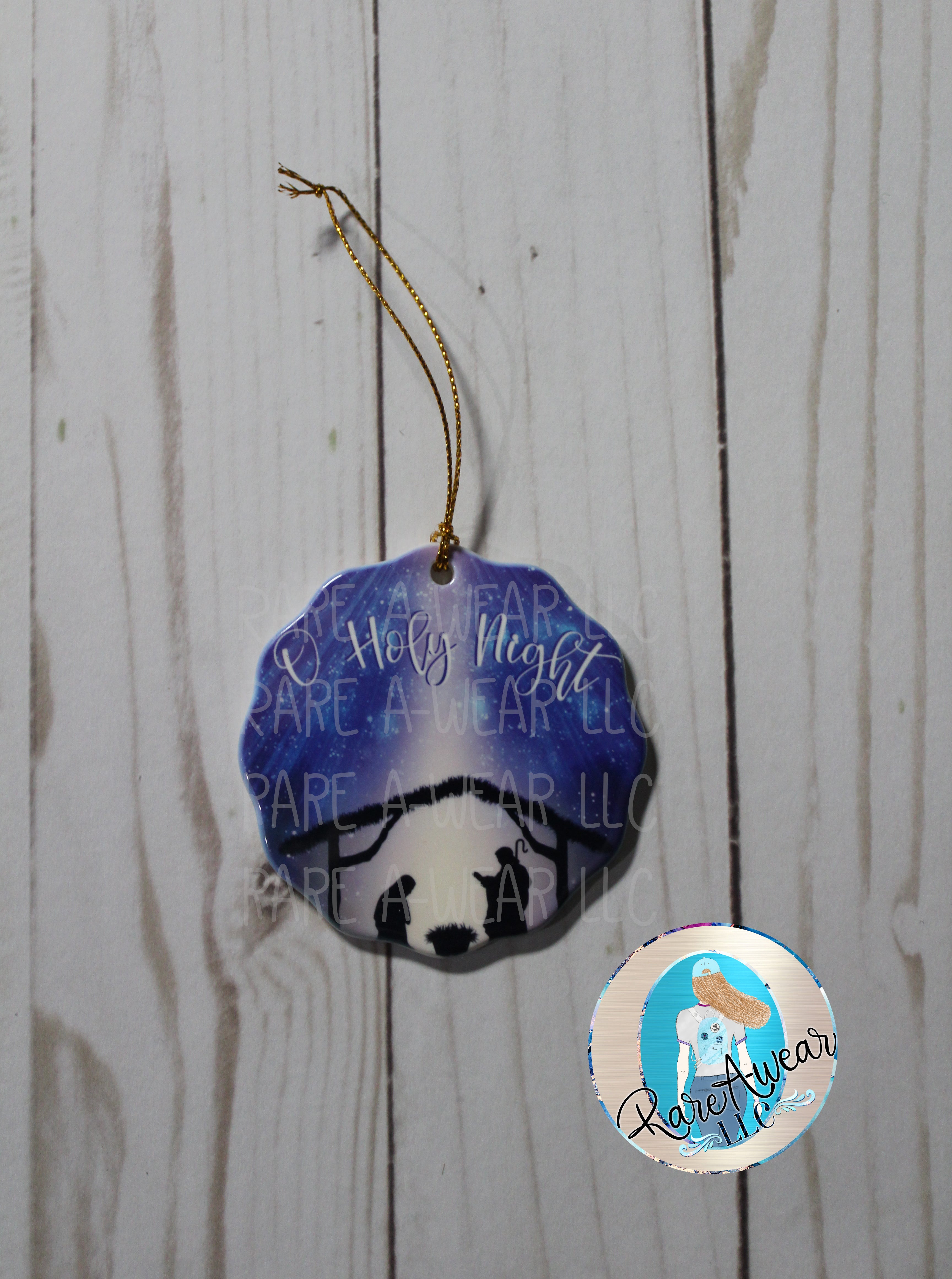 O Holy Night Scalloped Porcelain Christmas Ornament