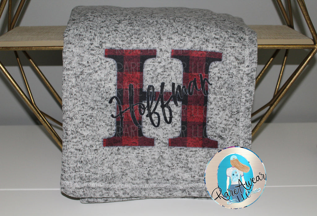 Personalized Gray Name Blanket Red Buffalo Check